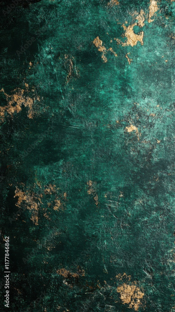 Poster Textured abstract background featuring deep emerald tones with golden highlights and hints of organic variation