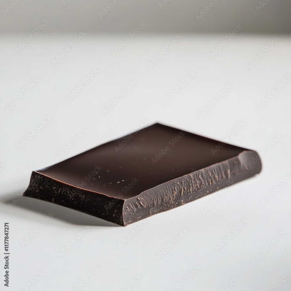 Aufkleber dark chocolate piece resting on a smooth surface in natural light, highlighting its rich texture and