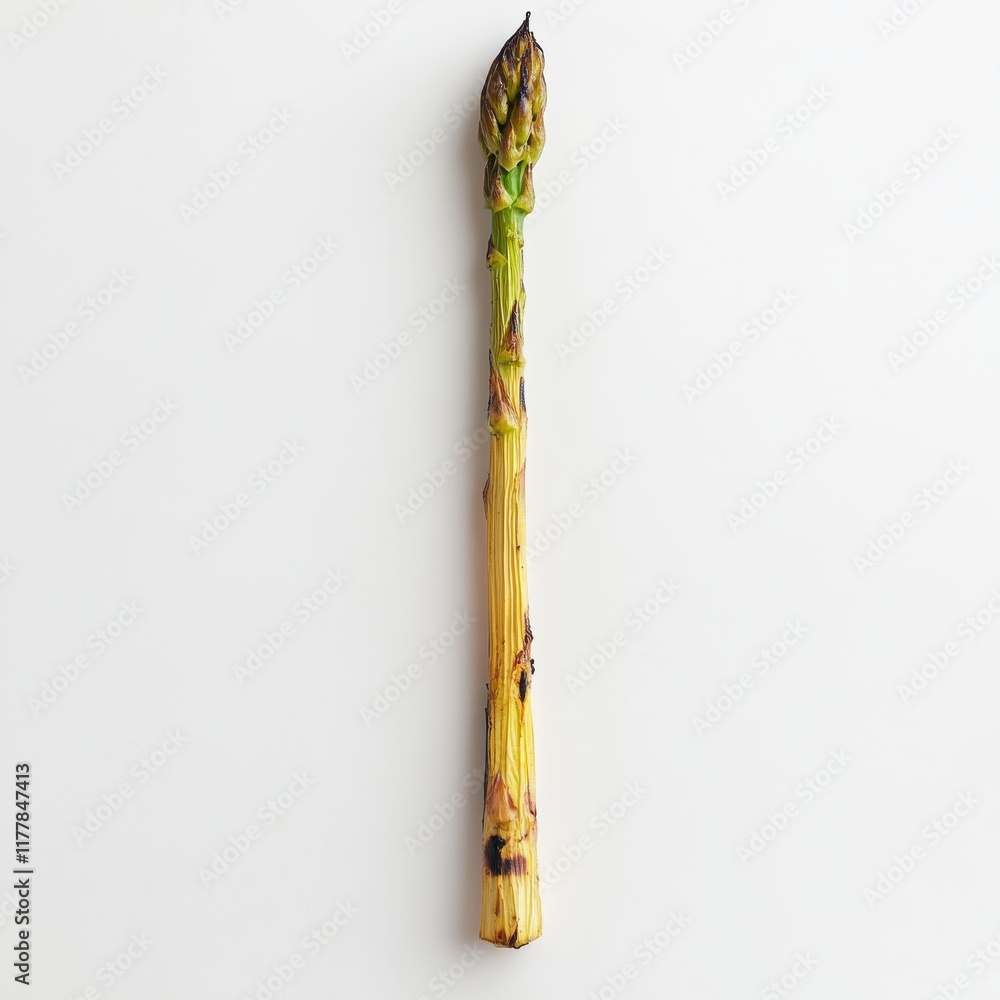 Poster Grilled asparagus spear with char showcasing its vibrant green and inviting texture against a minimalist background