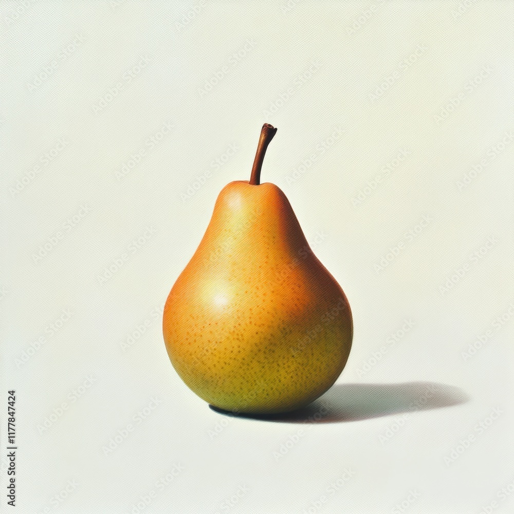 Poster Ripe yellow-green pear standing on a light background showcasing its smooth texture and shape