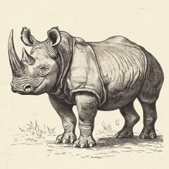 Obraz premium Rhinoceros standing proudly with horn displayed in natural setting during daytime