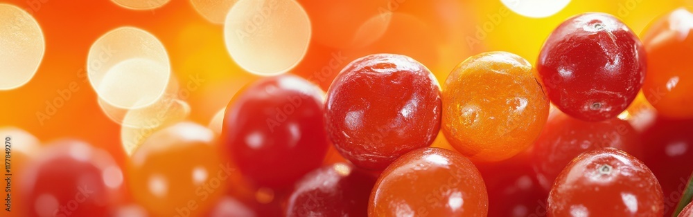 Poster vividly colored fruits against a playful background of bright tones and soft bokeh effects in a chee