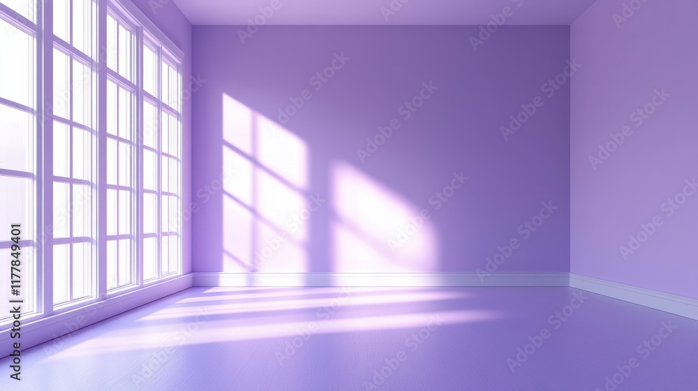 Aufkleber Bright lavender room with natural light and soft shadows creating a serene atmosphere in an empty space