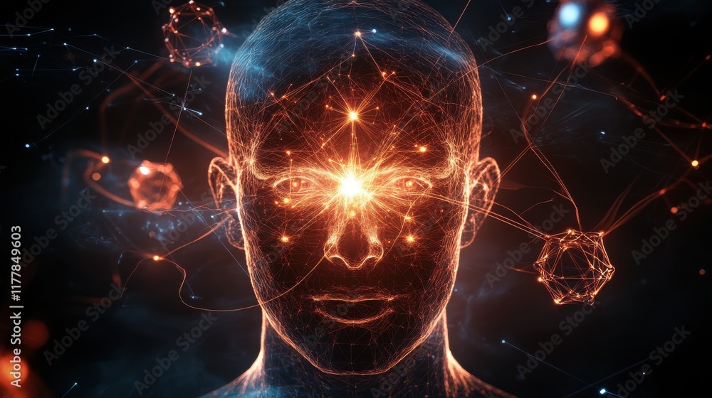 Poster visualization of a physicist's face conveying mystical energy and scientific concepts