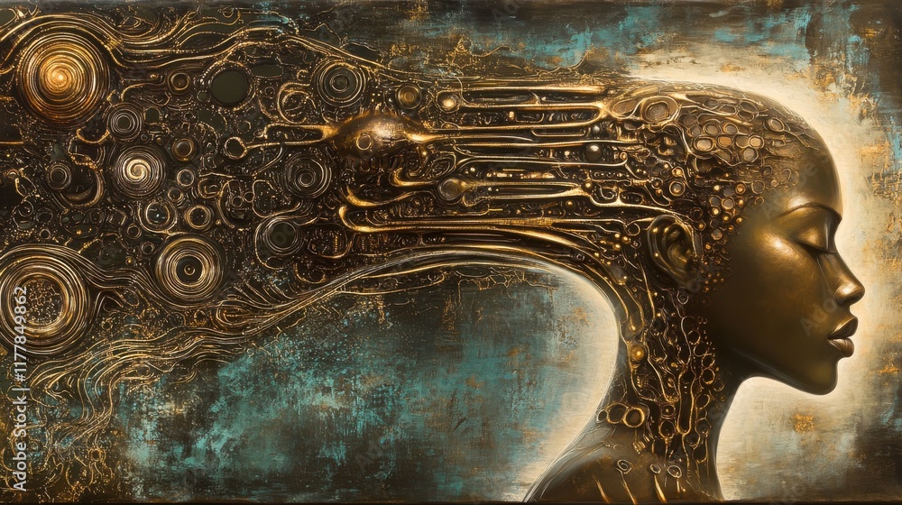 Aufkleber Mystical depiction of a man’s profile filled with intricate patterns and symbols representing creativity and emotion