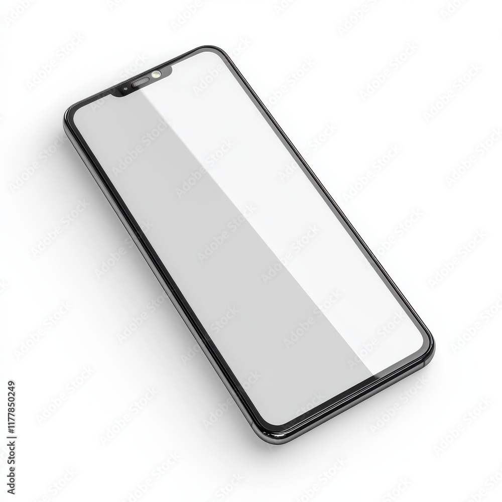 Poster modern smartphone with a large screen lying flat on a clean surface in a well-lit environment