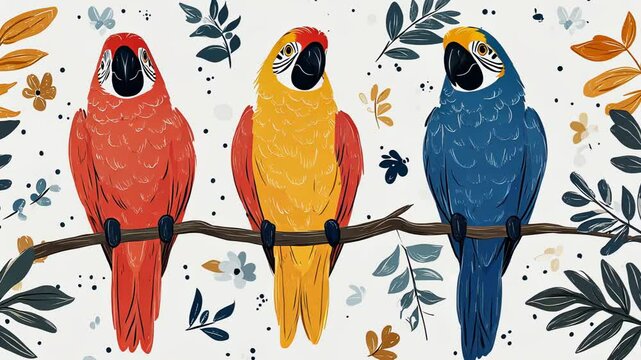 Colorful Cartoon Parrot Vector Illustration Isolated in a Tropical Jungle Setting