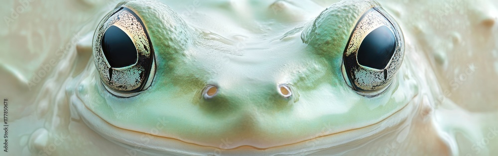 Poster Macro capture of a frog's face showcasing intricate details and vibrant colors in a natural setting