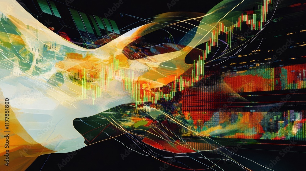 Fototapete Dynamic visualization of financial market trends and data analysis through abstract graphics