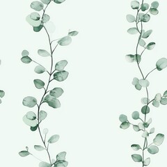 Delicate watercolor doodle of green leaves creating a serene botanical pattern on a light background
