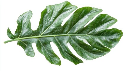 Close-Up of Philodendron Polypodioides Leaf Isolated on White Background