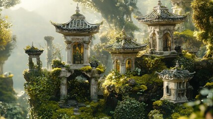 Isolated Garden Scenic View with Unique Architectural Elements