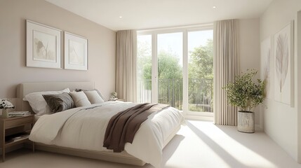 Scandinavian-inspired bedroom with natural light showcasing minimalistic design and elegance