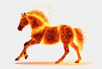 A horse made of fire gallops forward with glowing flames trailing its mane and tail.