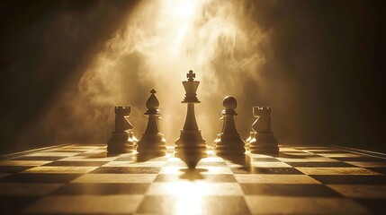 Fallen king on chessboard under dramatic light highlighting themes of competition