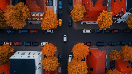 Aerial Autumn View of Amsterdam Cityscape with Narrow Streets