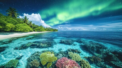 Serene Beach Scene in Seychelles with Clear Waters and Corals