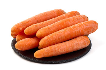 Fresh whole carrots isolated on white background.