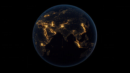 digital globe with glowing nodes representing global connectivity and success, highlighting illuminated regions across continents against dark background
