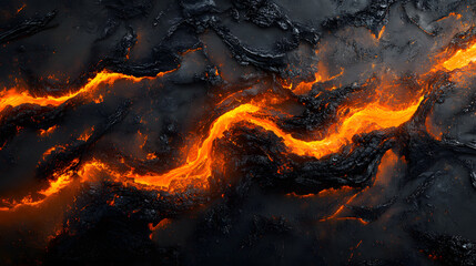 Fototapeta premium A photo of molten lava pouring from a volcano, with fiery streams lighting up the night sky as the background, during an explosive eruption