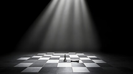 Spotlight on chessboard with fallen king symbolizing the competitive spirit