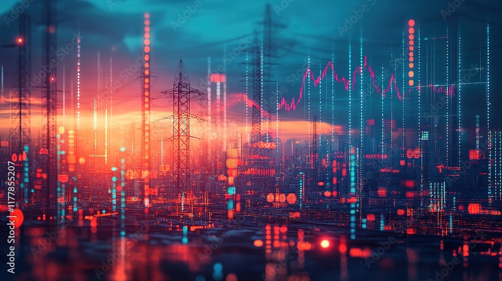 Poster an abstract technology background featuring a vibrant array of colored optical fibers, creating a vi