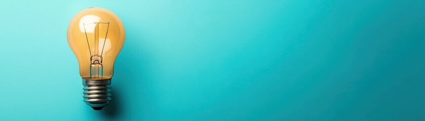 A glowing light bulb against a turquoise background, symbolizing ideas, innovation, and creativity.