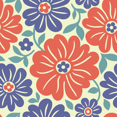 Pattern of seamless wildflowers. Abstract botany flowers pattern on colors background.