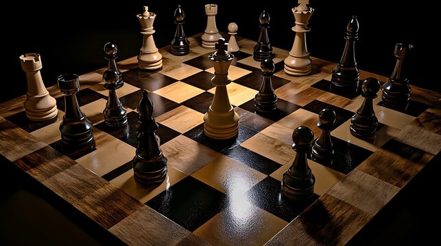 Chessboard with spotlight on toppled king showcasing the struggle of competitive themes
