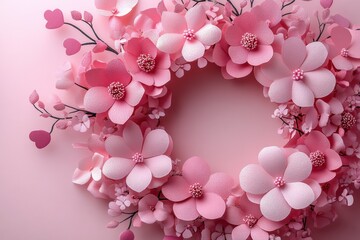 Elegant Pink Paper Flower Wreath on Soft Pink Background