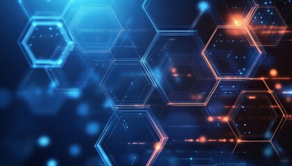 Fototapeta premium Abstract Hexagon Network Digital Technology Background with Glowing Blue and Orange Lines