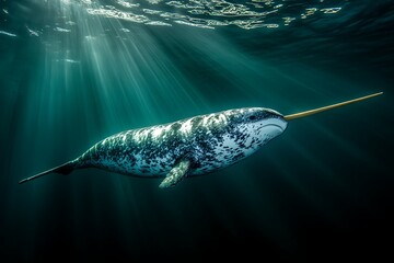 Narwhal with tusk in sea