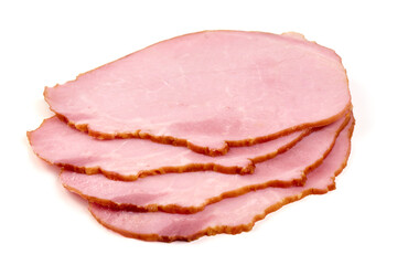Obraz premium Smoked loin slices, isolated on white background.
