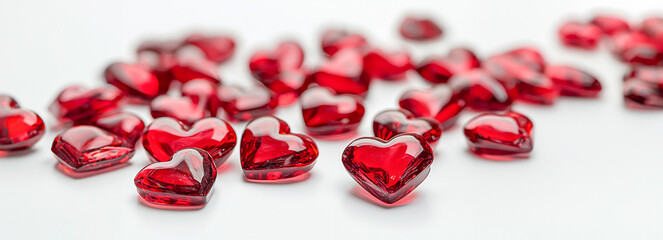 Cute Anime-Inspired Red Glass Hearts for a Kawaii Valentine's Day Celebration on a White Background