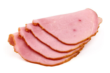 Smoked loin slices, isolated on white background.
