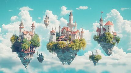 Obraz premium Fantasy floating castles in a dreamy sky