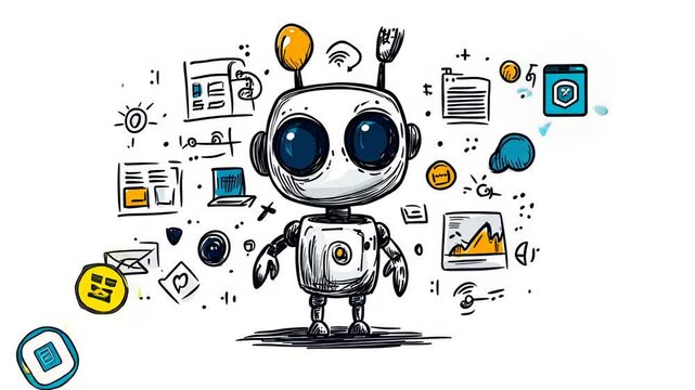 Modern Robot Technology Concept with Digital Devices and Communication Icons in Vector Illustration