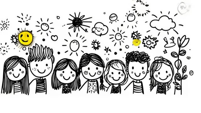 Happy Family Cartoon Illustration of Children Singing Together