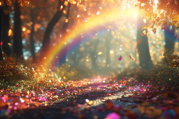 Naklejka premium mesmerizing beauty of rainbows and nature is brilliantly captured in a park 