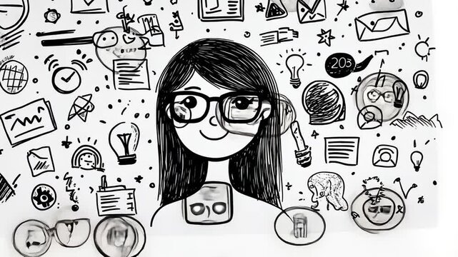 Creative Doodle Set of Cartoon Icons and Illustrations for Business and School Design