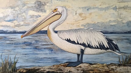 Majestic Pelican by the Lake: A Serene Coastal Scene