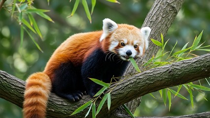 Red Panda Feeding on Bamboo