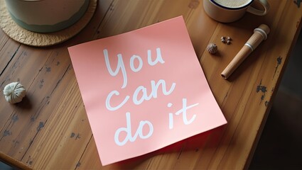 You can do it message, pink sticky note on table, motivational handwritten quotes