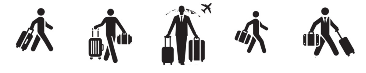 Vector collection of icons of a walking businessman carrying a suitcase