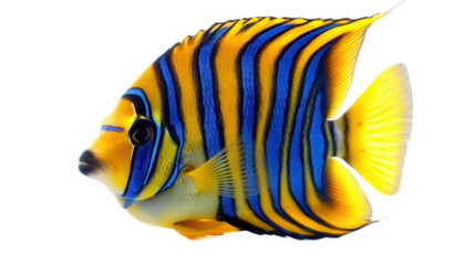 Vibrant Tropical Fish with Striking Blue and Yellow Stripes Swimming Gracefully in Underwater Habitat, Showcasing Its Colorful Appearance and Unique Features