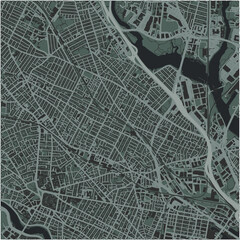 Map of Somerville in Massachusetts in a smooth dark style. Contains layered vector with roads water, parks, etc.