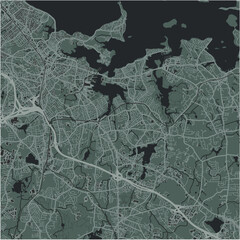 Map of Weymouth in Massachusetts in a smooth dark style. Contains layered vector with roads water, parks, etc.