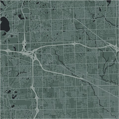 Map of Farmington Hills in Michigan in a smooth dark style. Contains layered vector with roads water, parks, etc.