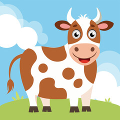 Cute and funny Cow. Baby Cow standing. Vector illustration Cow character design with flat color. Can be used for design of t-shirts, posters and Baby Shower party and characters.