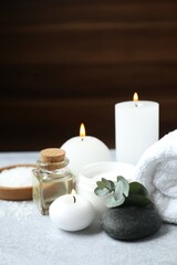 Beautiful spa accessories in a massage room
